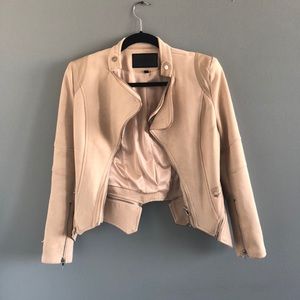 Cream suede blazer w/leather and zipper detail